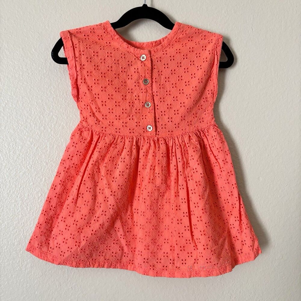 Cat & Jack Dress Girls 2T Orange Eyelet A-Line Mid Pullover Roll Cuff